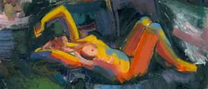 Oil painting of nude female reclining