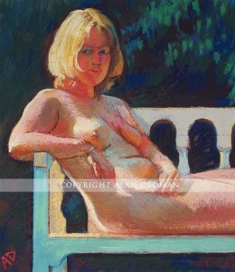 Pastel study of reclining female nude by Alan Dedman (the nude)